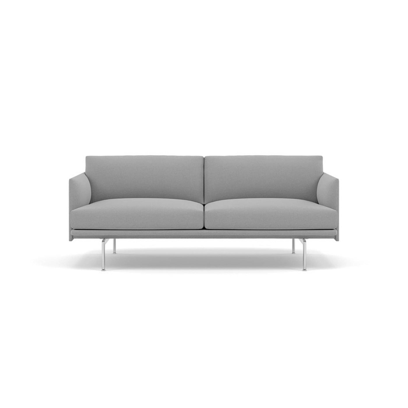 muuto outline 2 seater sofa in steelcut trio 133 light grey fabric and polished aluminium legs. Made to order from someday designs. #colour_steelcut-trio-133