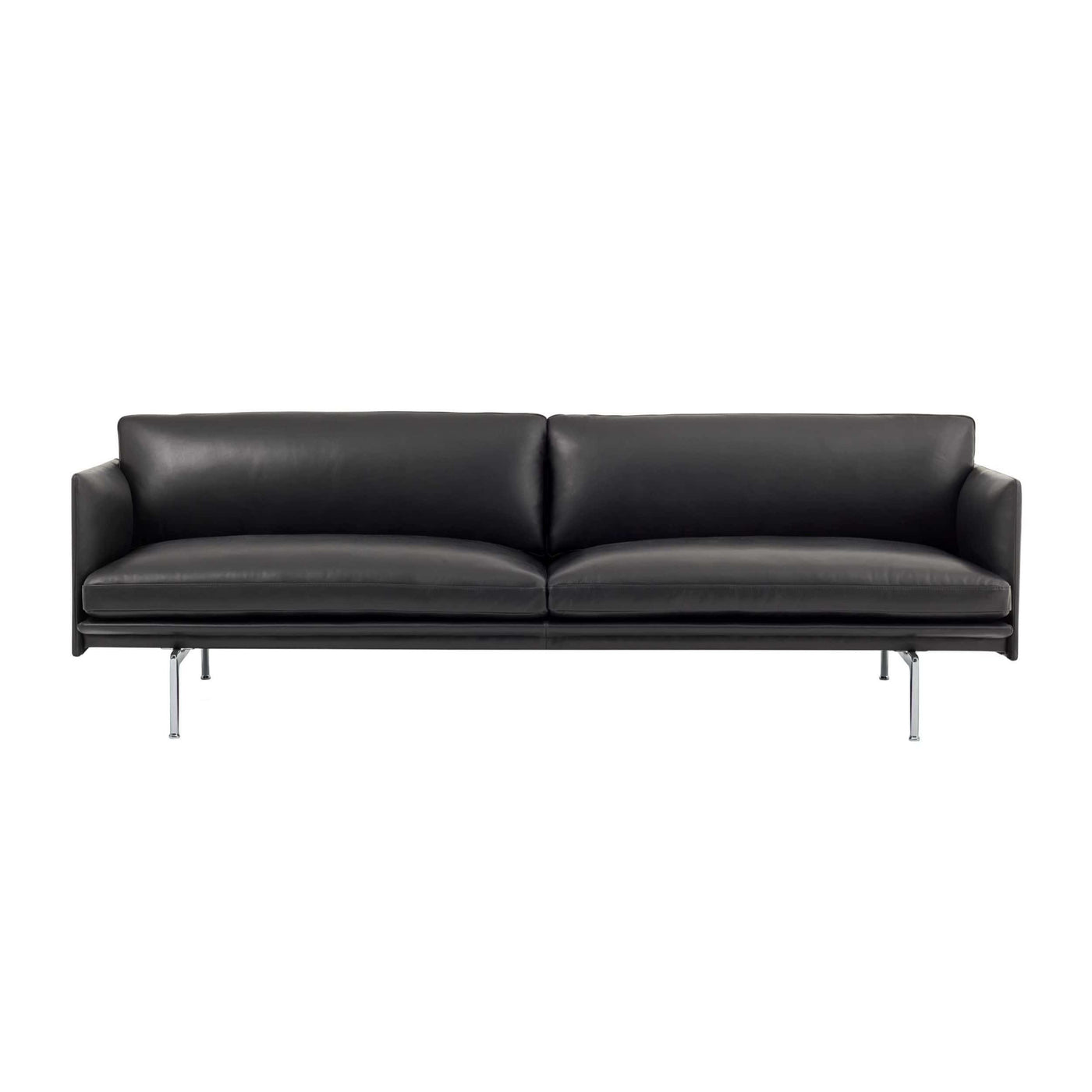 Muuto Outline 3 seater sofa with polished aluminium legs. Available from someday designs. #colour_black-refine-leather