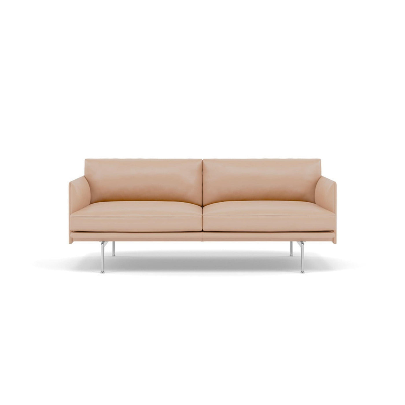 muuto outline 2 seater sofa in beige refine leather and polished aluminium legs. Made to order from someday designs. #colour_beige-refine-leather