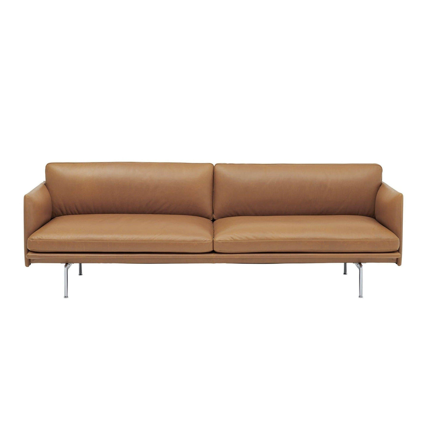 Muuto Outline 3 seater sofa with polished aluminium legs. Available from someday designs. #colour_cognac-refine-leather