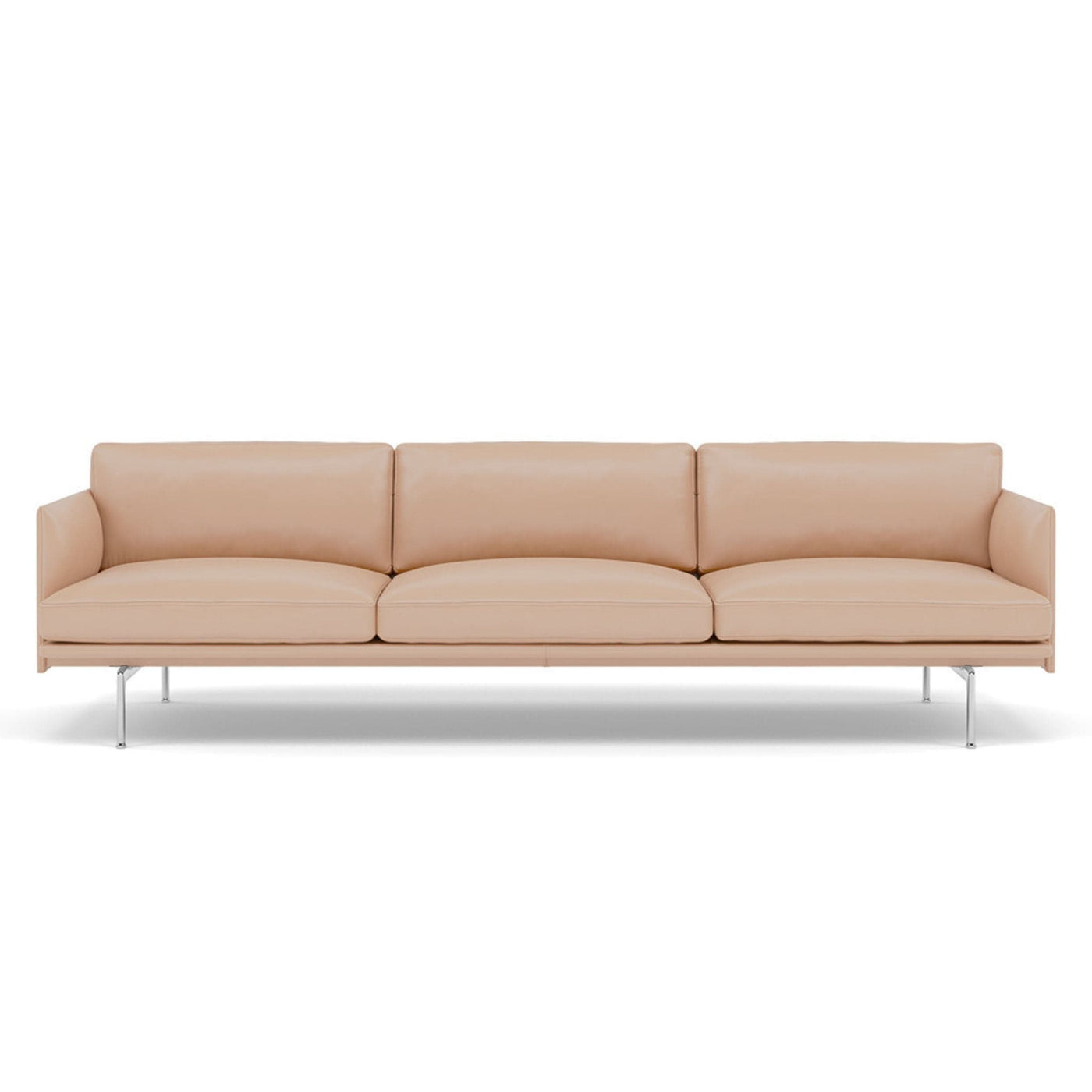 muuto outline 3.5 seater sofa in beige refine leather and polished aluminium legs. Made to order from someday designs. #colour_beige-refine-leather