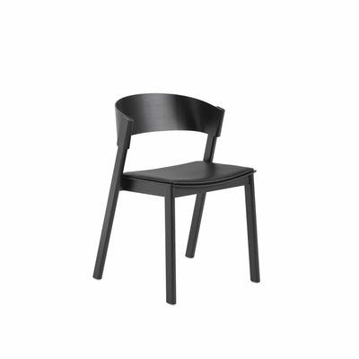 Muuto cover side chair in black and refined black leather seat, available from someday designs. #colour_black-refine-leather-black