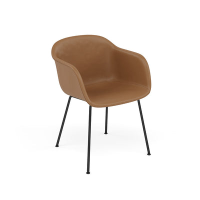 Muuto Fiber Armchair tube base in cognac refine leather with black legs. Made to order from someday designs. #colour_cognac-refine-leather