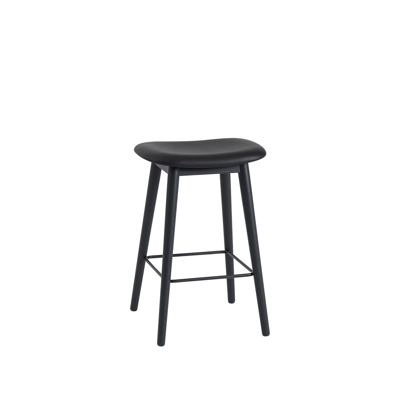 muuto fiber bar stool wood base refine black leather available at someday designs. #colour_black-refine-leather