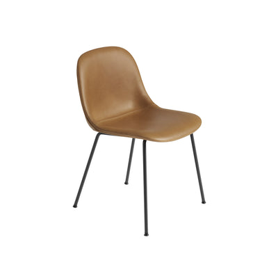 Muuto Fiber Side Chair Tube Base, cognac refine leather seat and black legs. Available from someday designs. #colour_cognac-refine-leather
