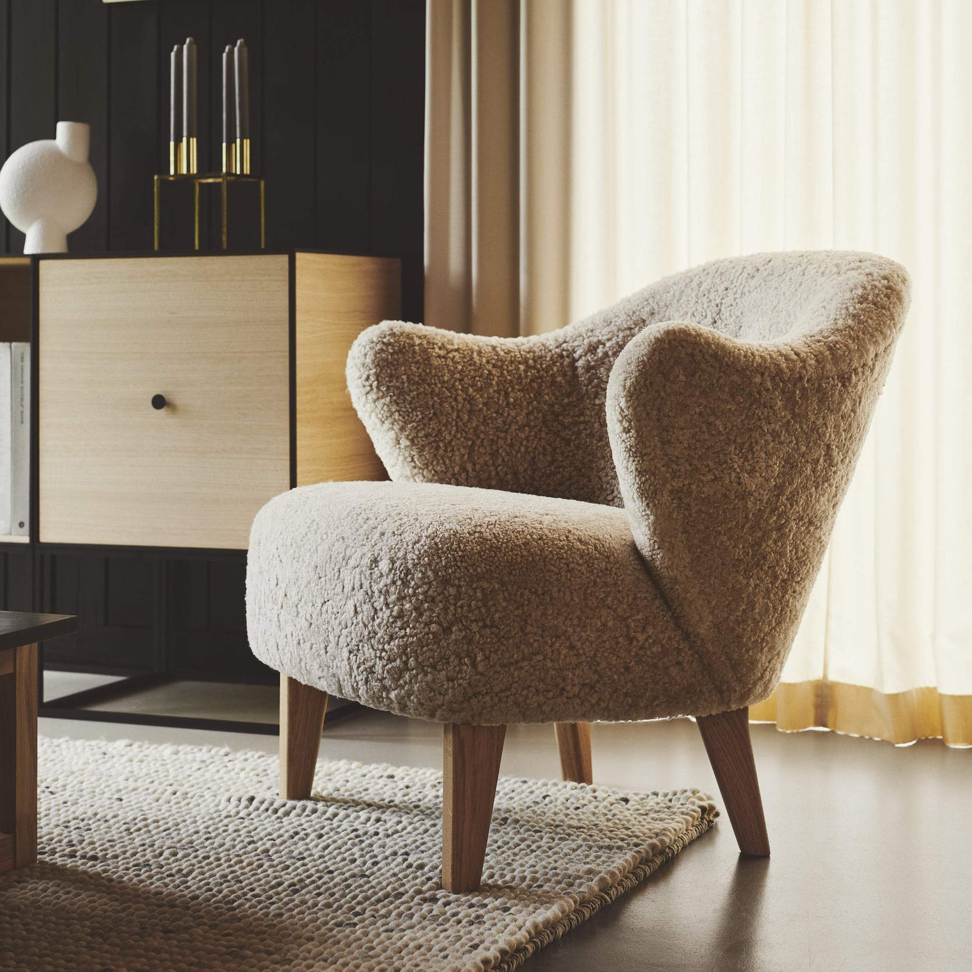 by Lassen Ingeborg armchair in sheepskin. Made to order from someday designs #colour_sheepskin-sahara