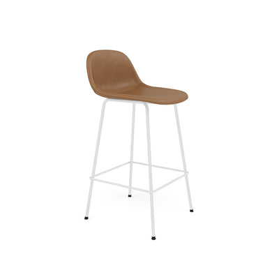 fiber counter stool with back rest tube legs white. #colour_cognac-refine-leather