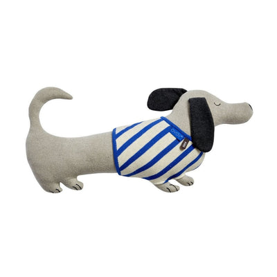 slinkii the dog, a happy dachshund from Danish design brand OYOY. He come complete with stripy blue and white jacket.