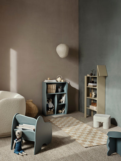 giraffe bookcase by ferm LIVING lifestyle image in children's room #colour_cashmere