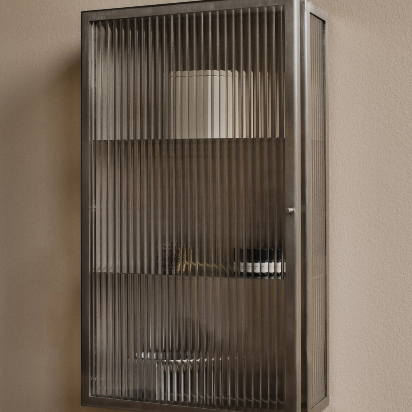 Ferm Living Haze Wall Cabinet Reeded Glass. Shop online at someday designs #colour_brushed-stainless-steel