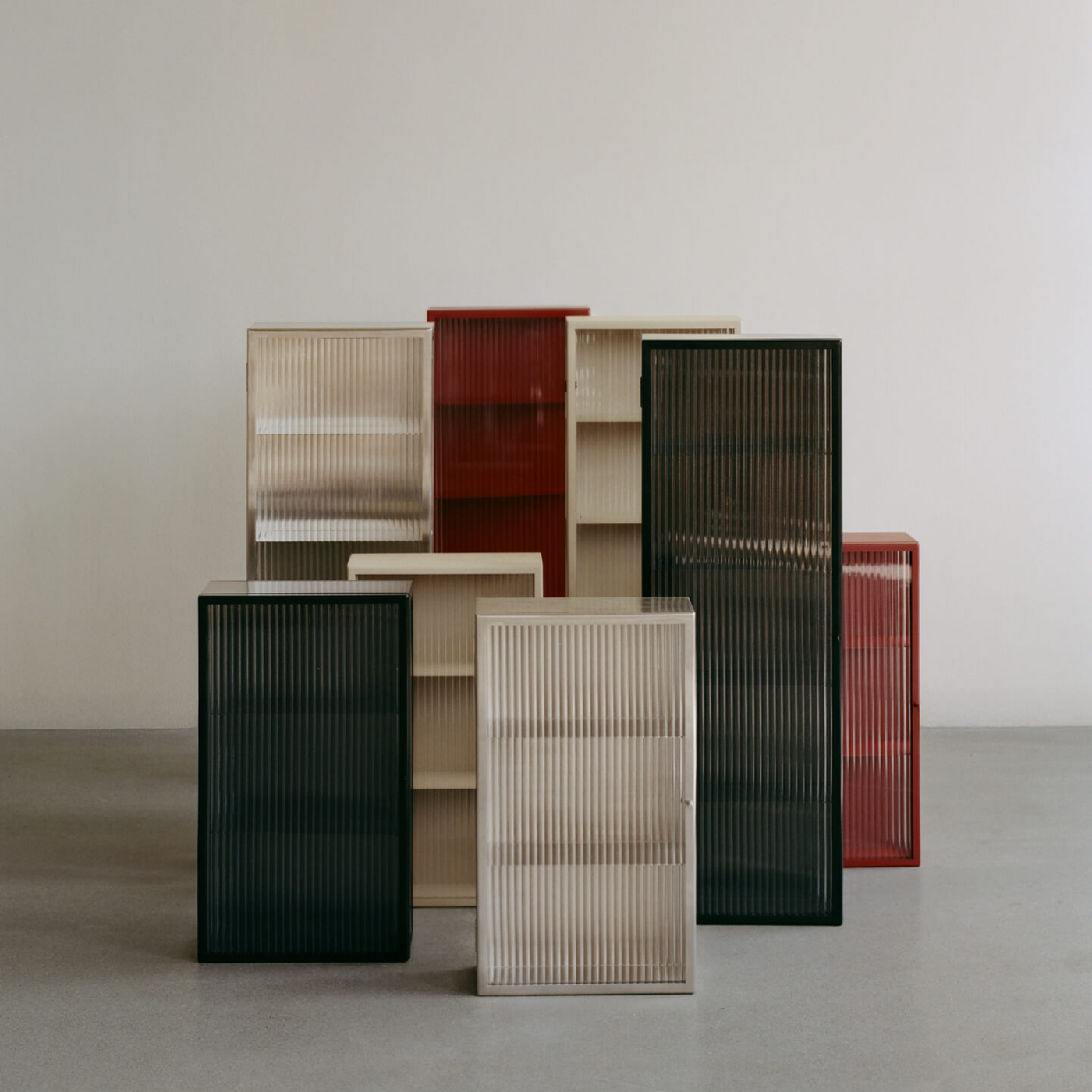 Ferm Living Haze Wall Cabinet Reeded Glass. Shop online at someday designs #colour_brushed-stainless-steel