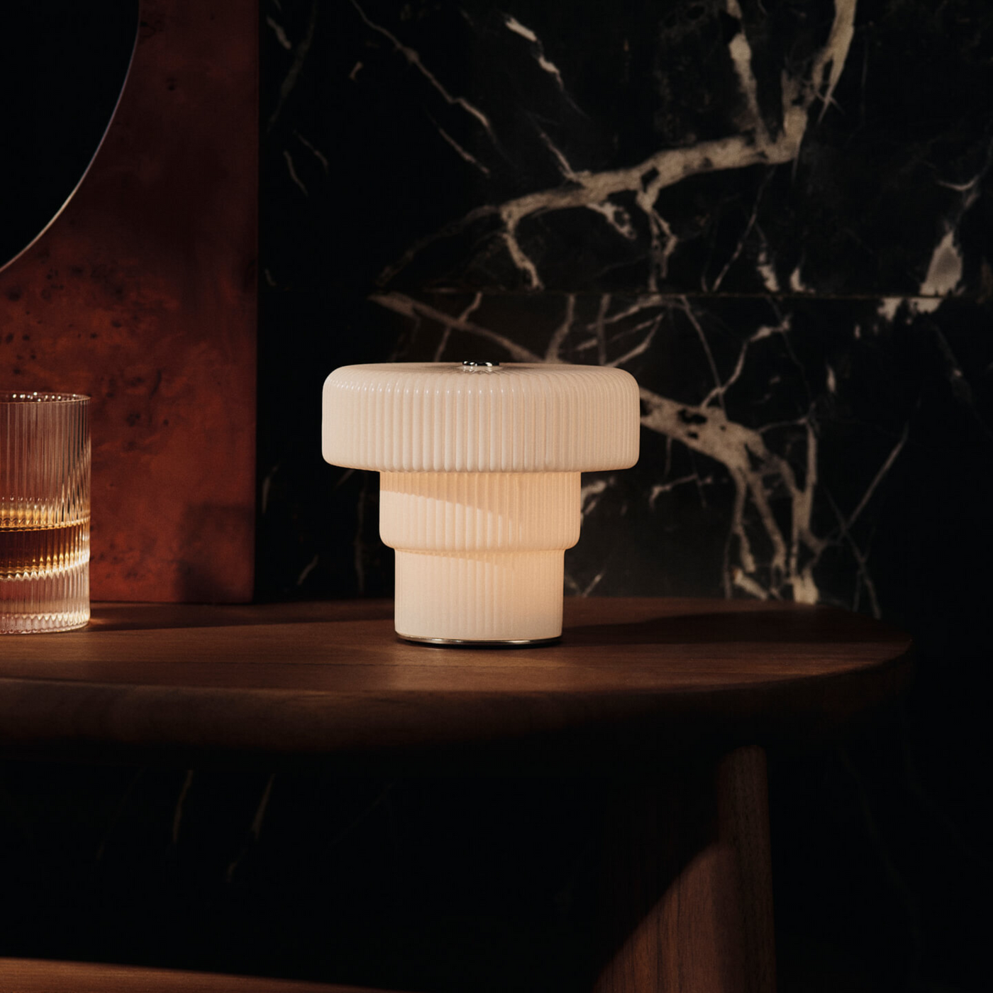 Ferm LIVING Ripple Portable Lamp in White.