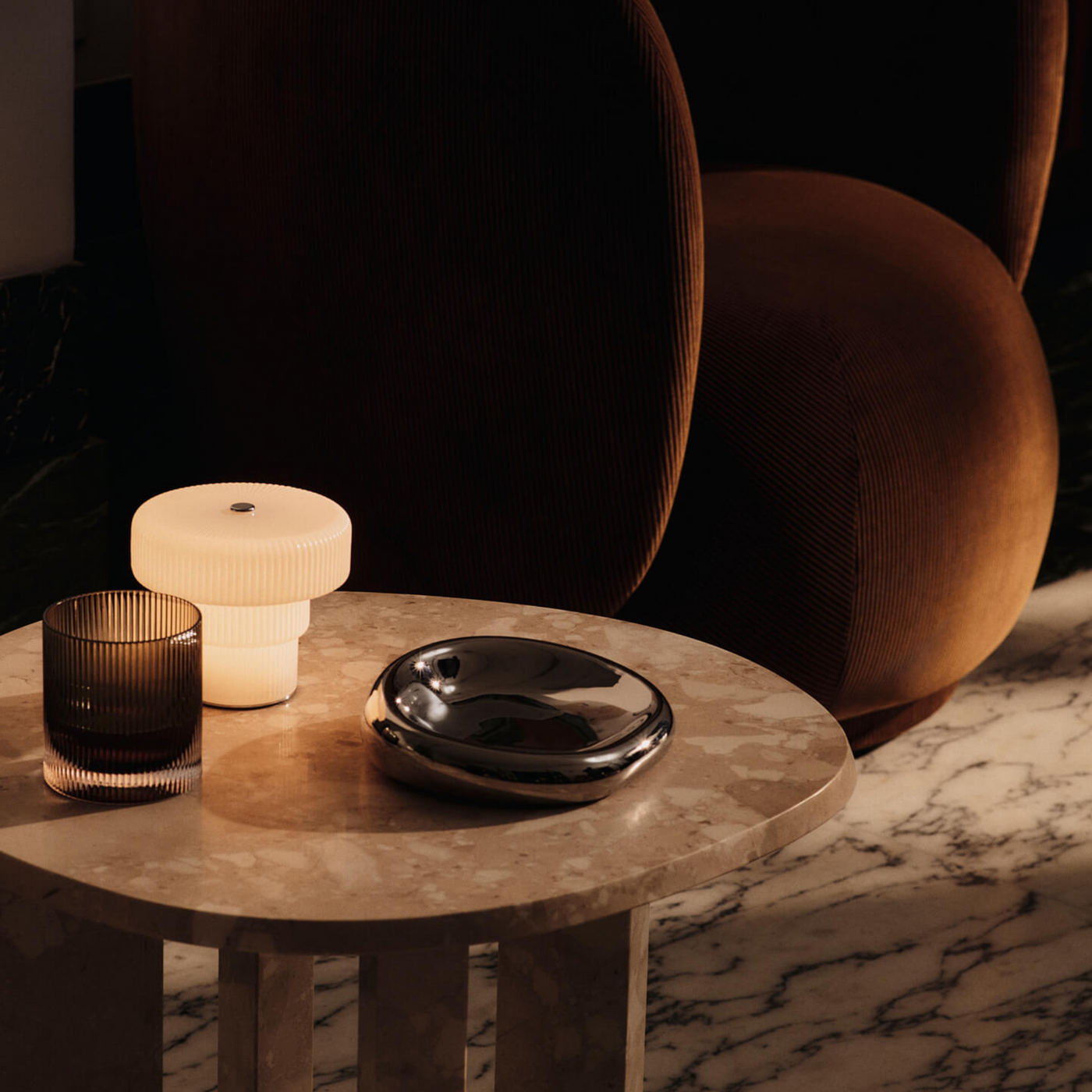 Ferm LIVING Ripple Portable Lamp in White.