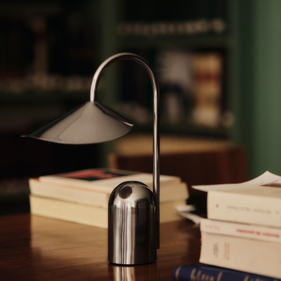 Arum Portable Table Lamp stainless steel. #colour_stainless-steel