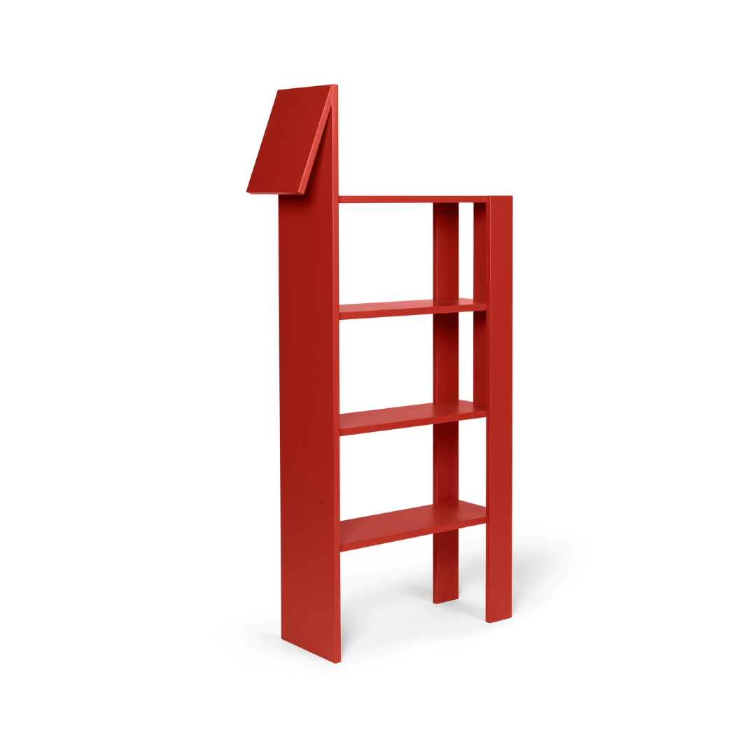 giraffe bookcase by ferm LIVING front view #colour_poppy-red