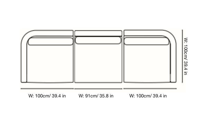 Dase 3 seater modular sofa spec dimensions