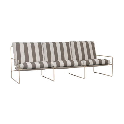 ferm LIVING Desert 3 seater sofa with a cashmere frame. #colour_chocolate-stripe