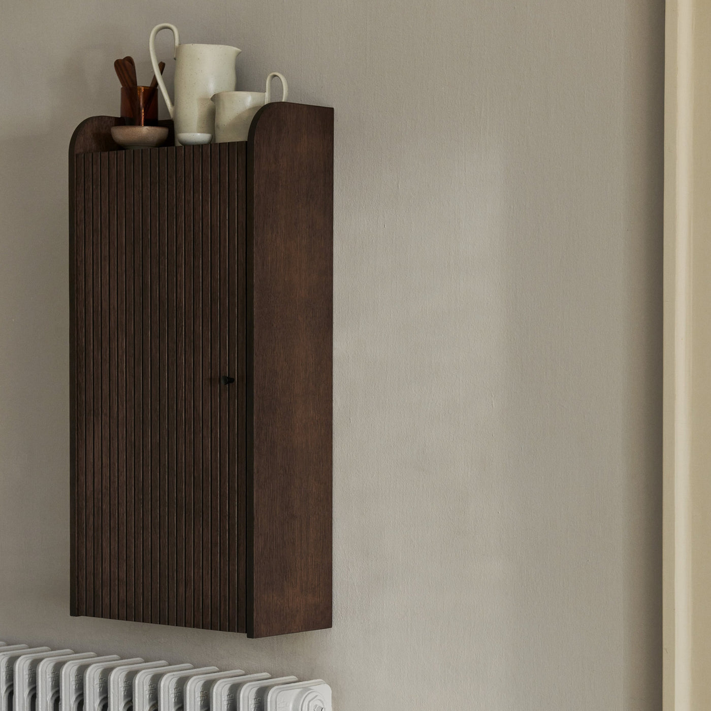 ferm LIVING Sill Wall Cupboard in bathroom setting. Free UK delivery from someday designs #colour_dark-stained-oak