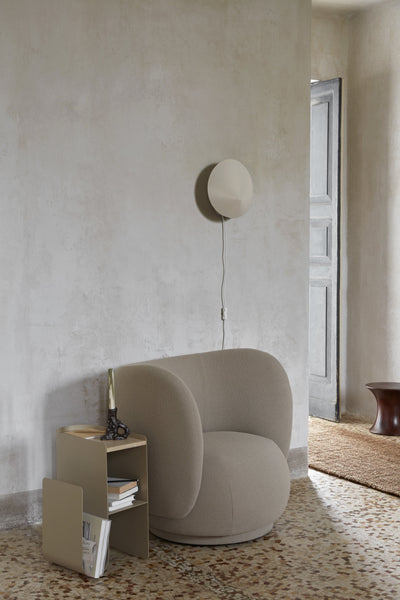 vault side table by ferm LIVING lifestyle image with Rico lounge chair #colour_cashmere