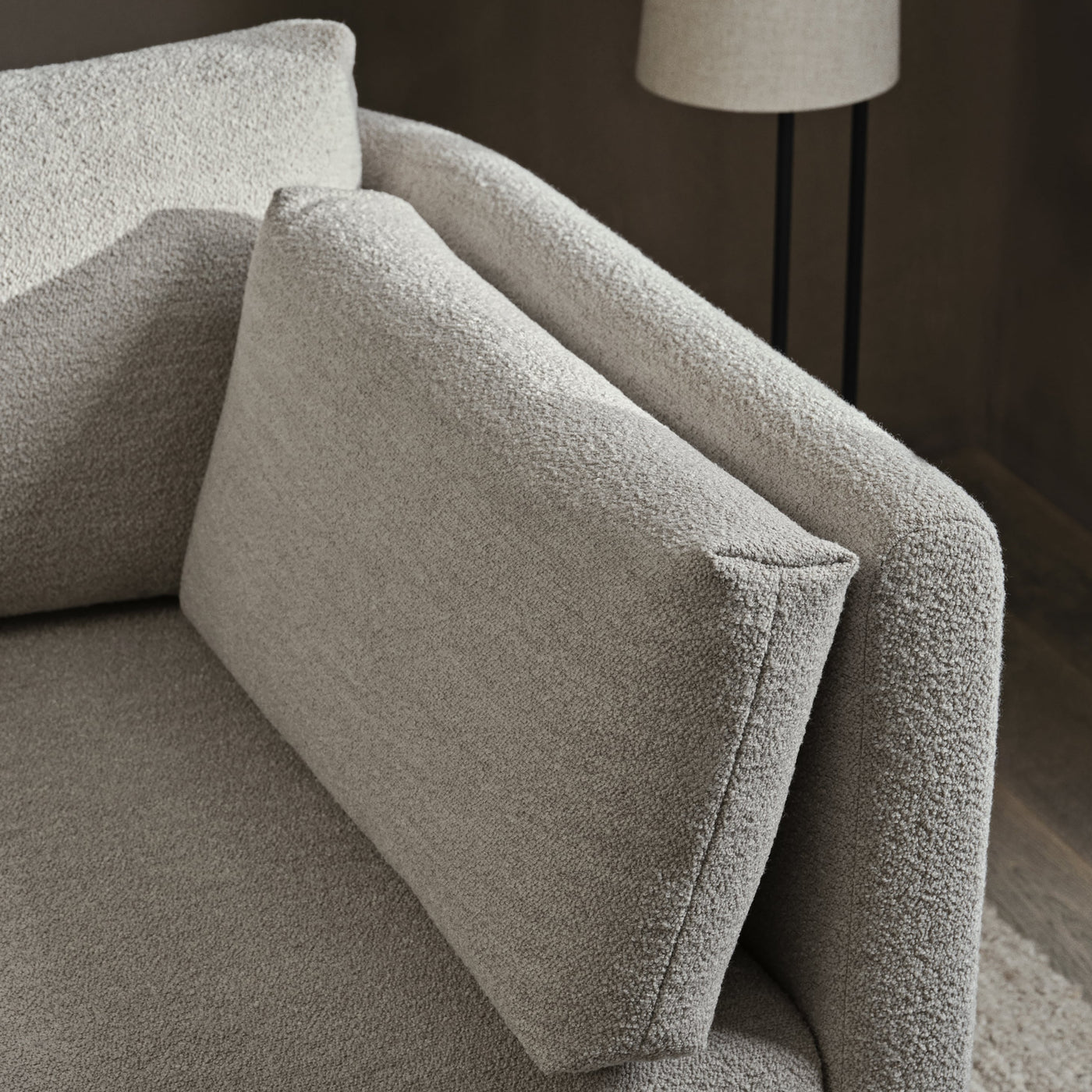 Dase Scatter Cushion for Dase Modular Sofa by fermLIVING soft boucle lifestyle image detail shot