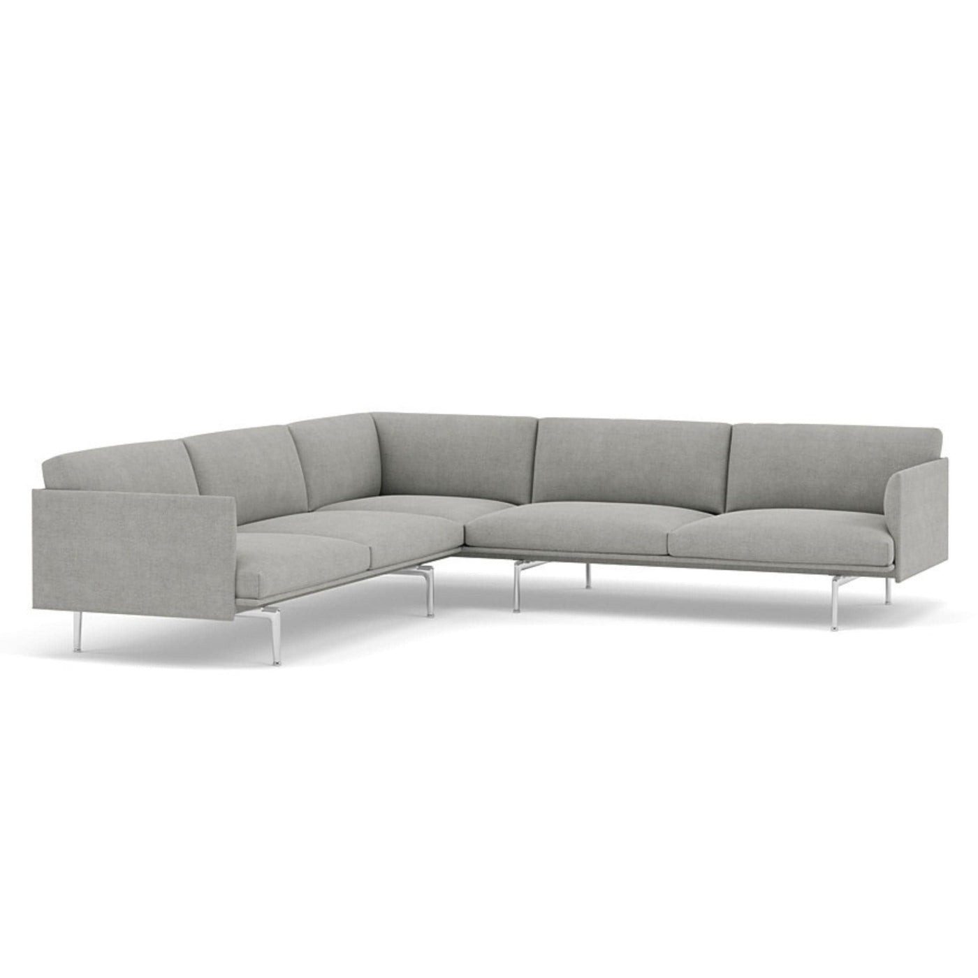 muuto outline corner sofa in fiord 151 grey fabric and polished aluminium legs. Made to order from someday designs. #colour_fiord-151