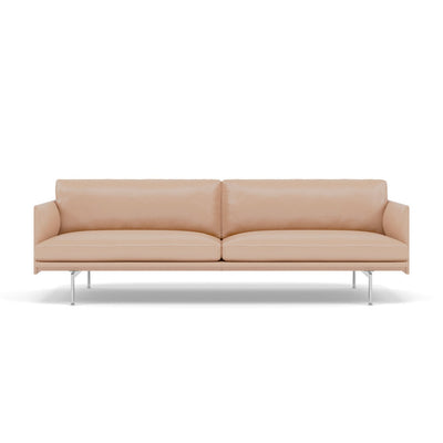 Muuto outline 3 seater sofa with polished aluminium legs. Made to order from someday designs. #colour_beige-refine-leather