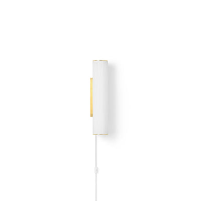 Ferm Livings Vuelta Wall Lamp mixes texture & modern simplicity, Features cylindrical translucent opal rippled glass. Dimmer option. Free UK delivery from someday designs.  #colour_brass