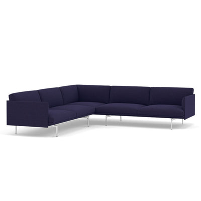 muuto outline corner sofa in canvas 684 blue fabric and polished aluminium legs. Made to order from someday designs. #colour_canvas-684-blue