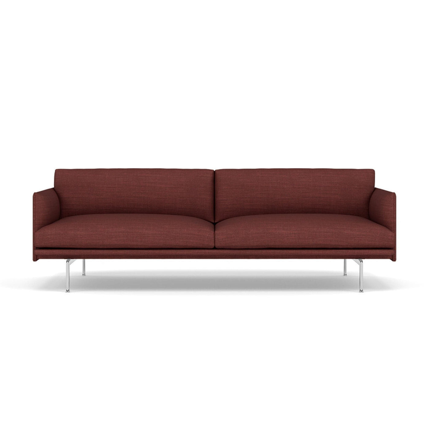 Muuto outline 3 seater sofa with polished aluminium legs. Made to order from someday designs. #colour_canvas-576-red