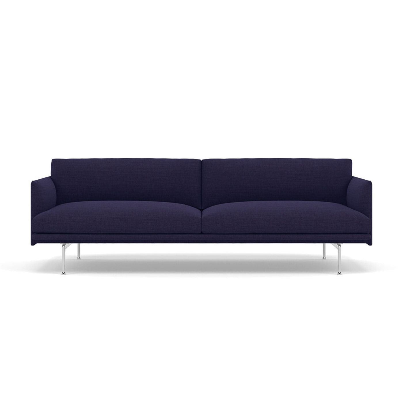 Muuto outline 3 seater sofa with polished aluminium legs. Made to order from someday designs. #colour_canvas-684-blue