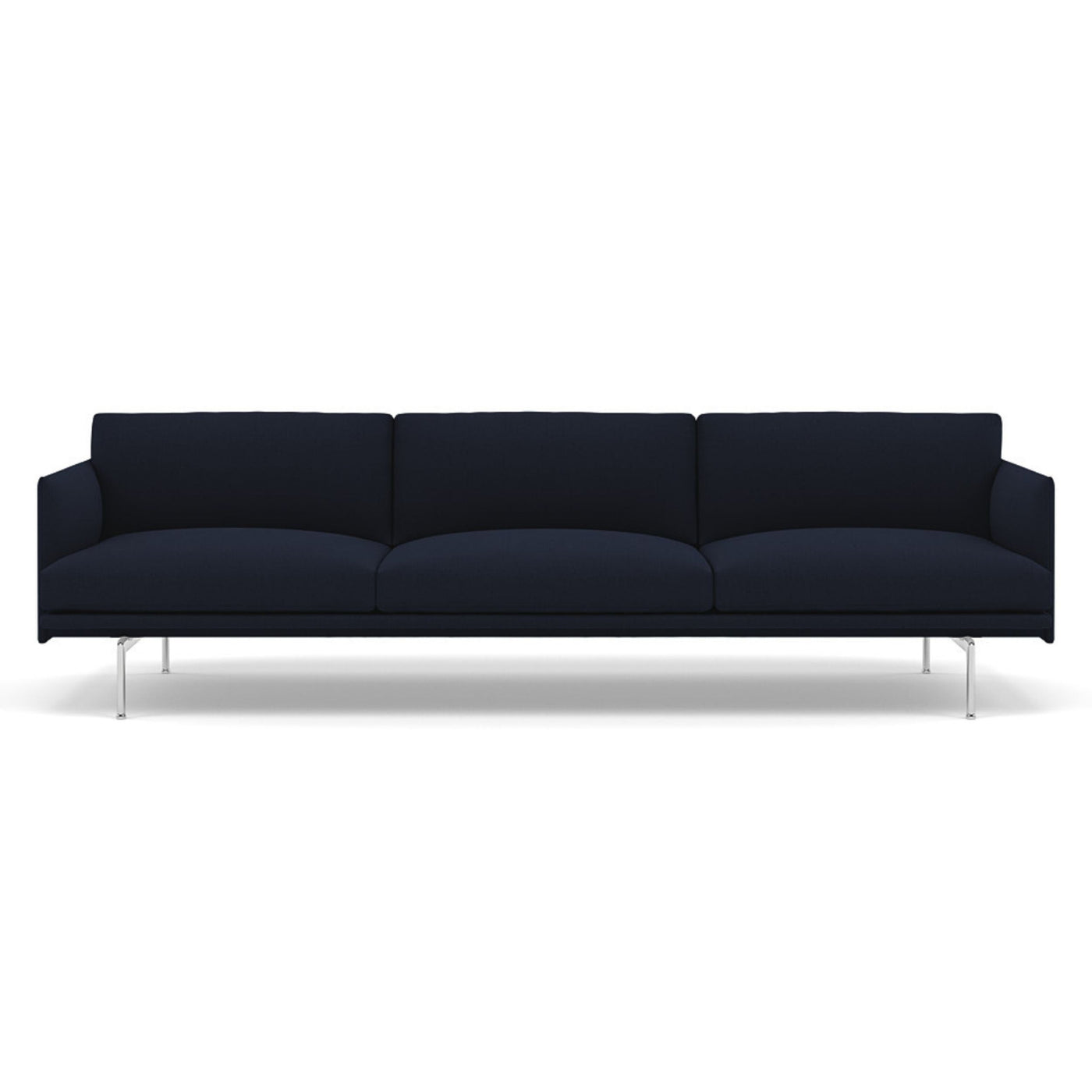muuto outline 3.5 seater sofa in vidar 554 blue and polished aluminium legs. Made to order from someday designs. #colour_vidar-554