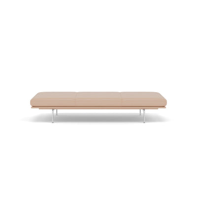 muuto outline daybed in beige refine leather fabric and polished aluminium legs. Made to order from someday designs. #colour_beige-refine-leather