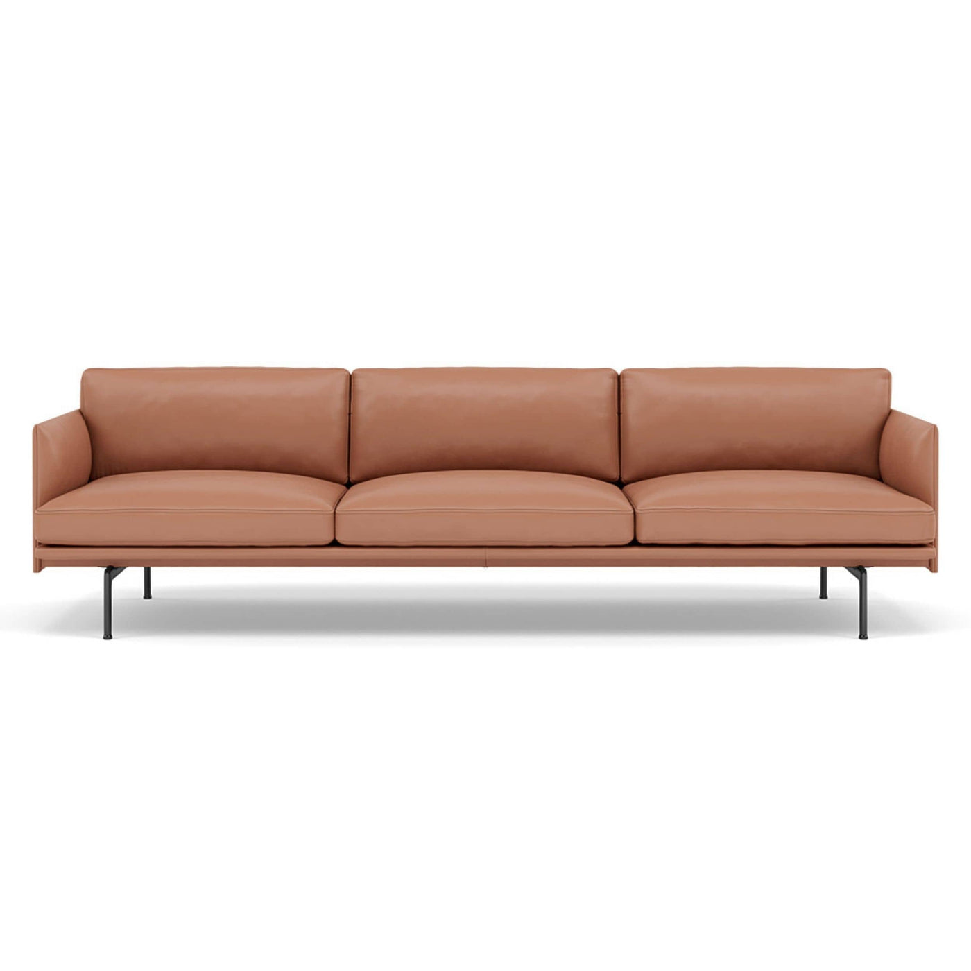 muuto outline 3.5 seater sofa in cognac refine leather and black legs. Made to order from someday designs. #colour_cognac-refine-leather