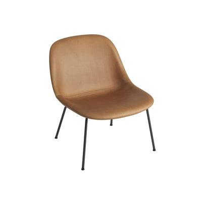 muuto fiber lounge chair cognac refine leather black base available from someday designs. #colour_cognac-refine-leather