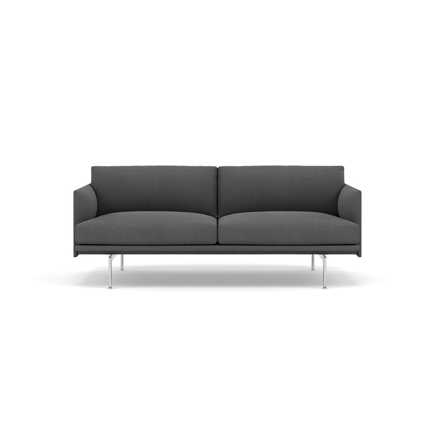 Muuto outline 2 seater sofa in remix 163 grey and polished aluminium legs. Made to order from someday designs. #colour_remix-163