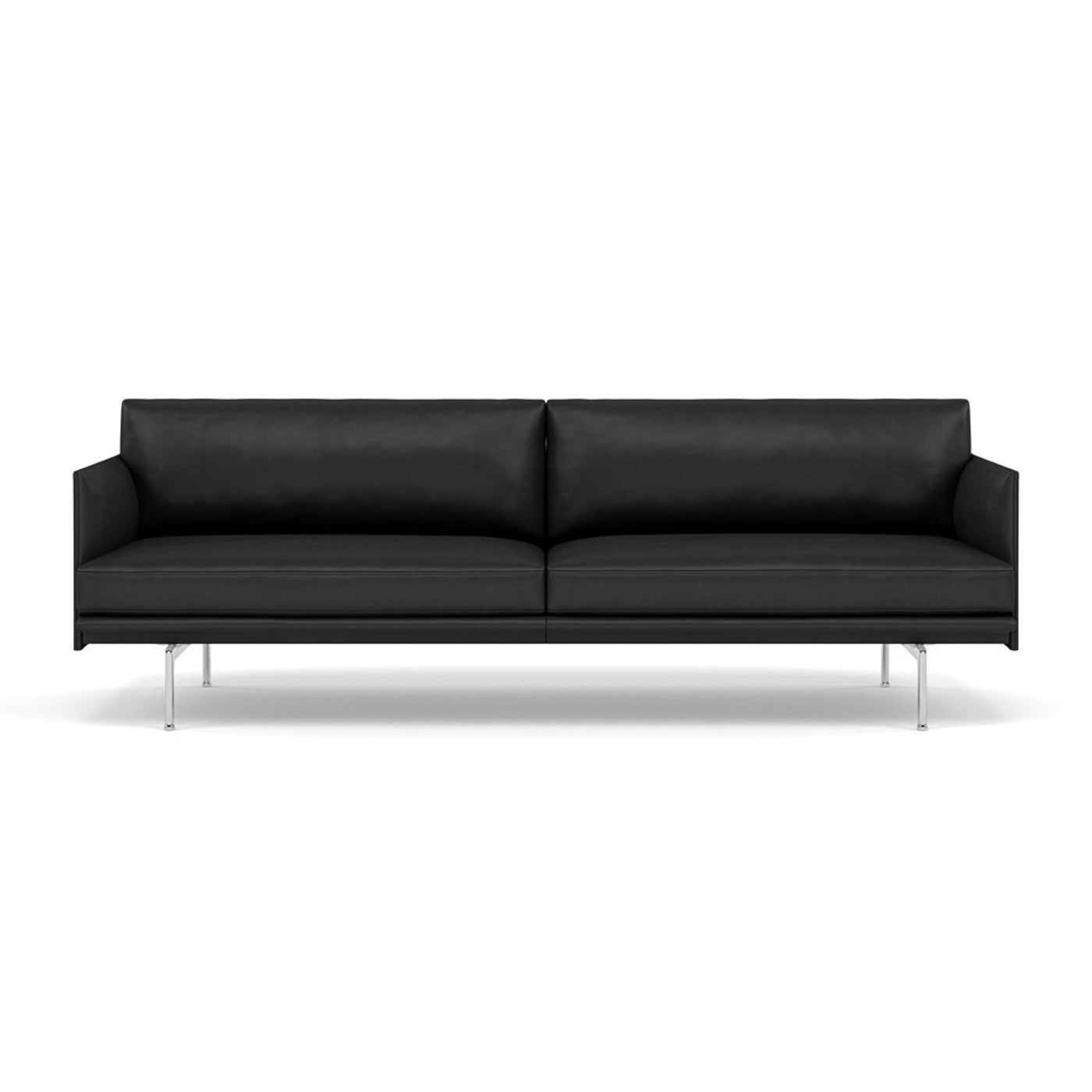 Muuto Outline Studio Sofa 220 in black refine leather and polished aluminium legs. Made to order from someday designs. #colour_black-refine-leather
