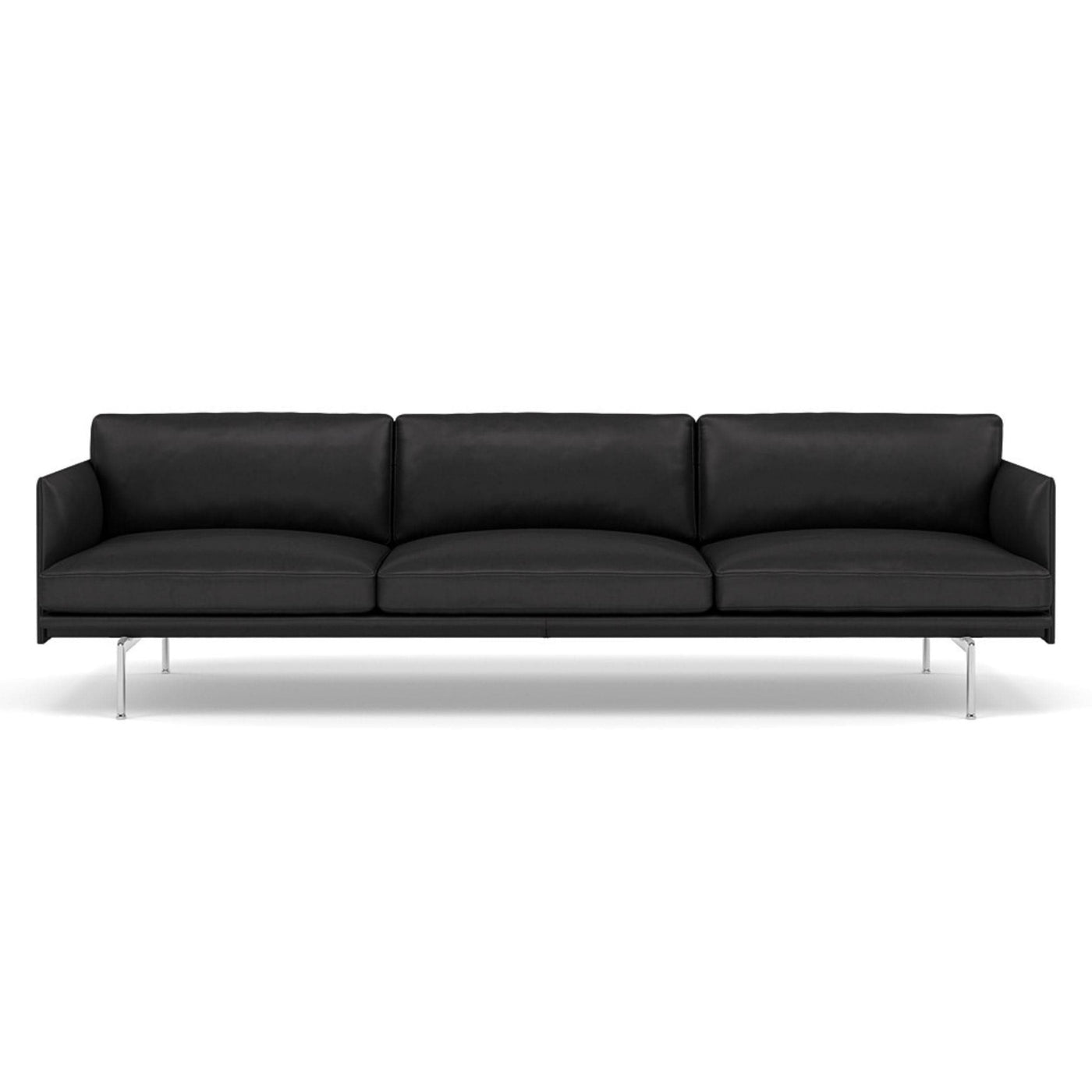 muuto outline 3.5 seater sofa in black refine leather and polished aluminium legs. Made to order from someday designs. #colour_black-refine-leather