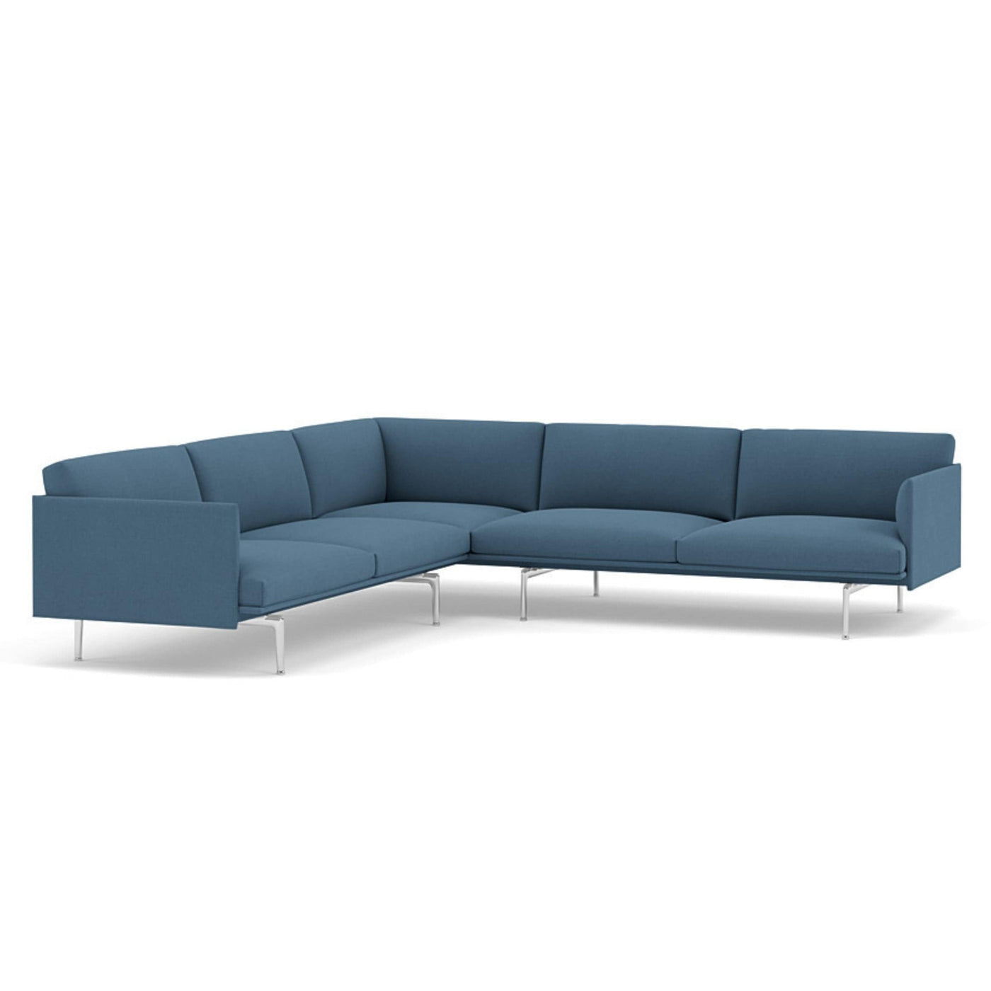 muuto outline corner sofa in vidar 733 blue fabric and polished aluminium legs. Made to order from someday designs. #colour_vidar-733