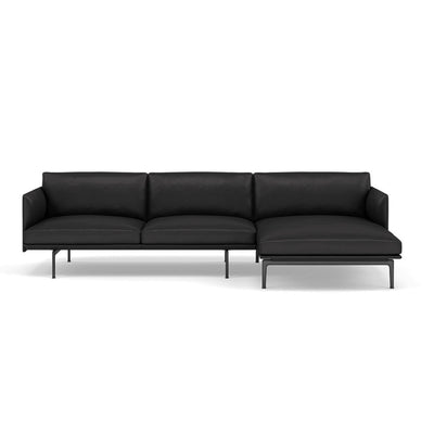 Muuto Outline Chaise Longue sofa in black refine leather. Made to order from someday designs. #colour_black-refine-leather