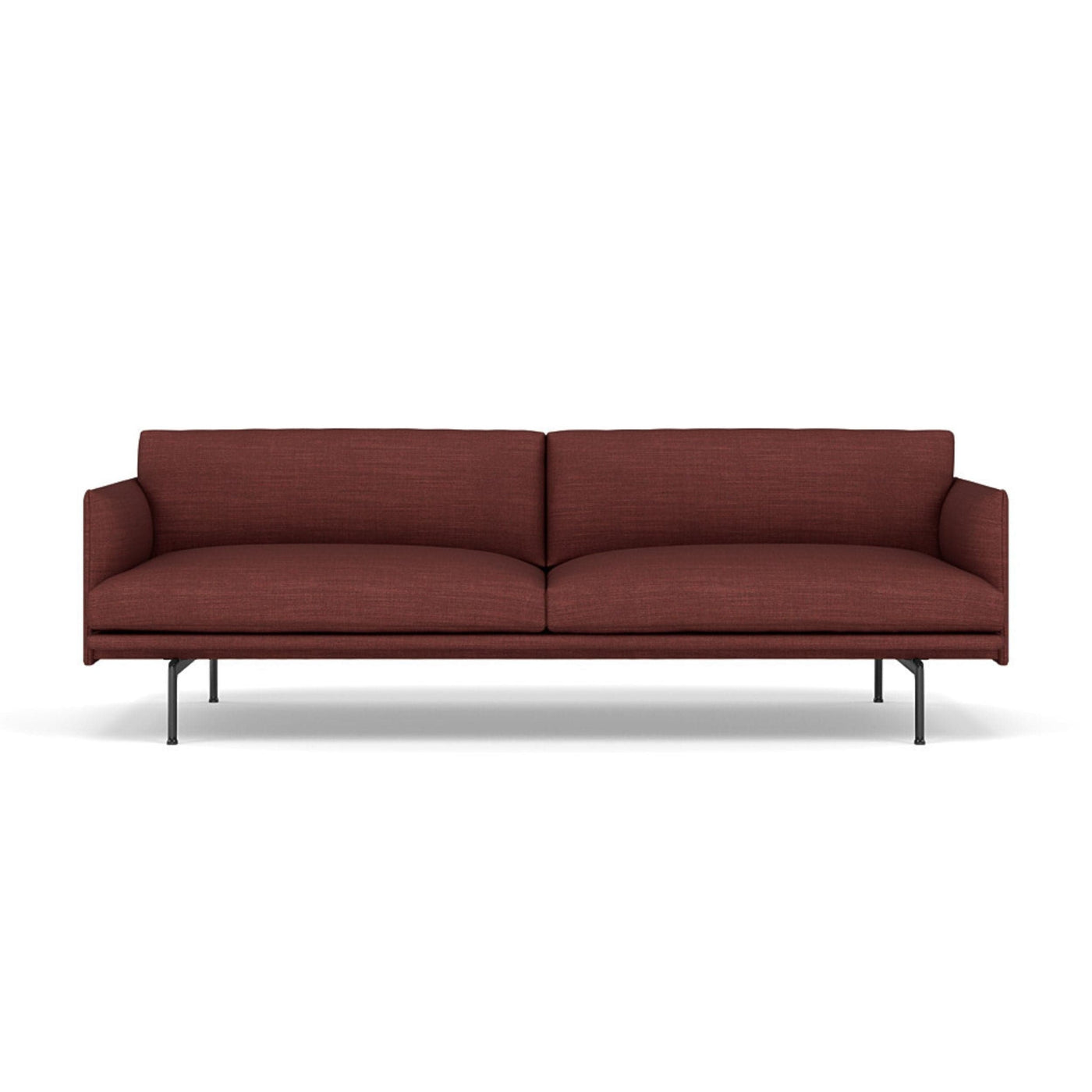 Muuto outline 3 seater sofa with black legs. Made to order from someday designs #colour_canvas-576-red
