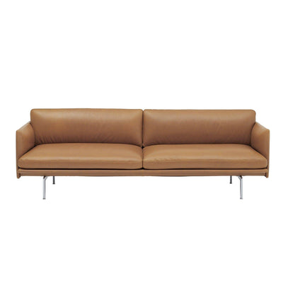 Muuto Outline 3 seater sofa with polished aluminium legs. Available from someday designs. #colour_cognac-refine-leather