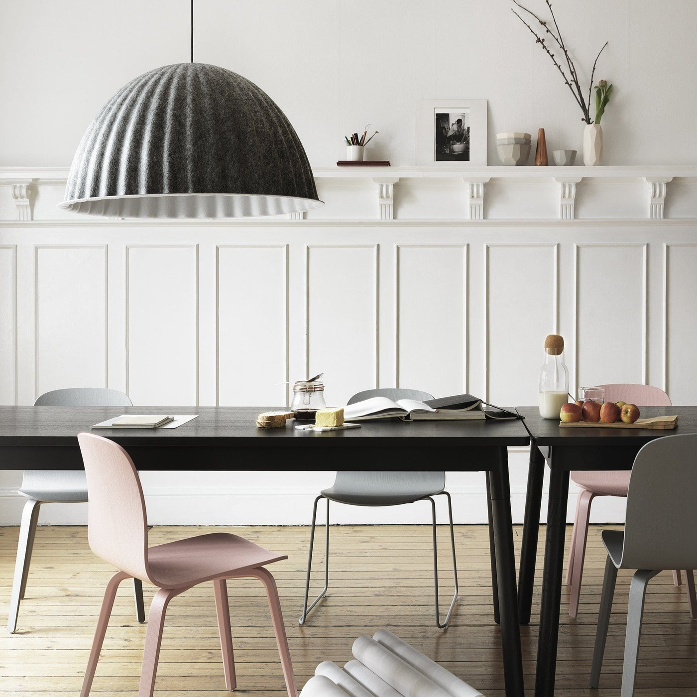 muuto under the bell pendant lamp grey large hung over dining table available at someday designs. #colour_grey-felt