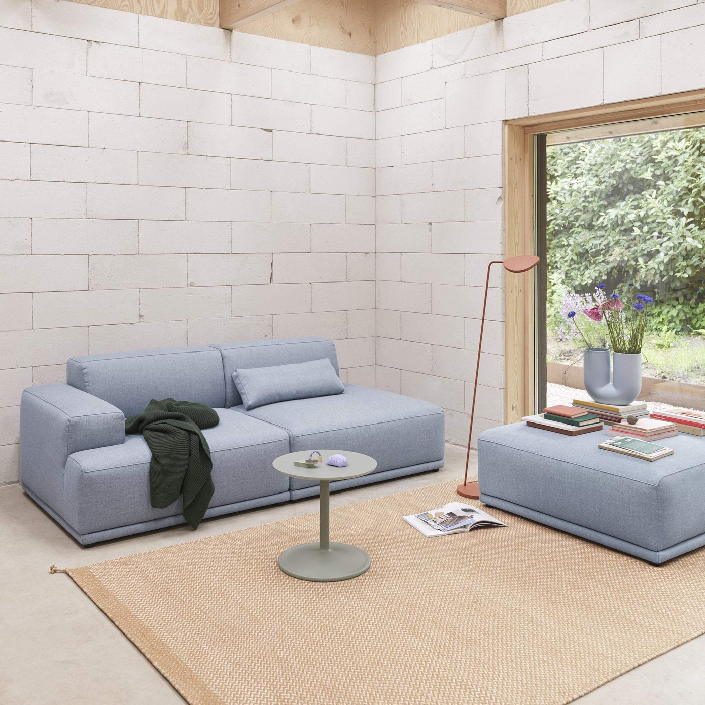 Muuto Connect Sofa Modular 2 Seater sofa in rewool 718 blue fabric. Shop the series at someday designs.