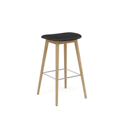 muuto fiber bar stool wood base black refine leather 75cm available at someday designs. #colour_black-refine-leather