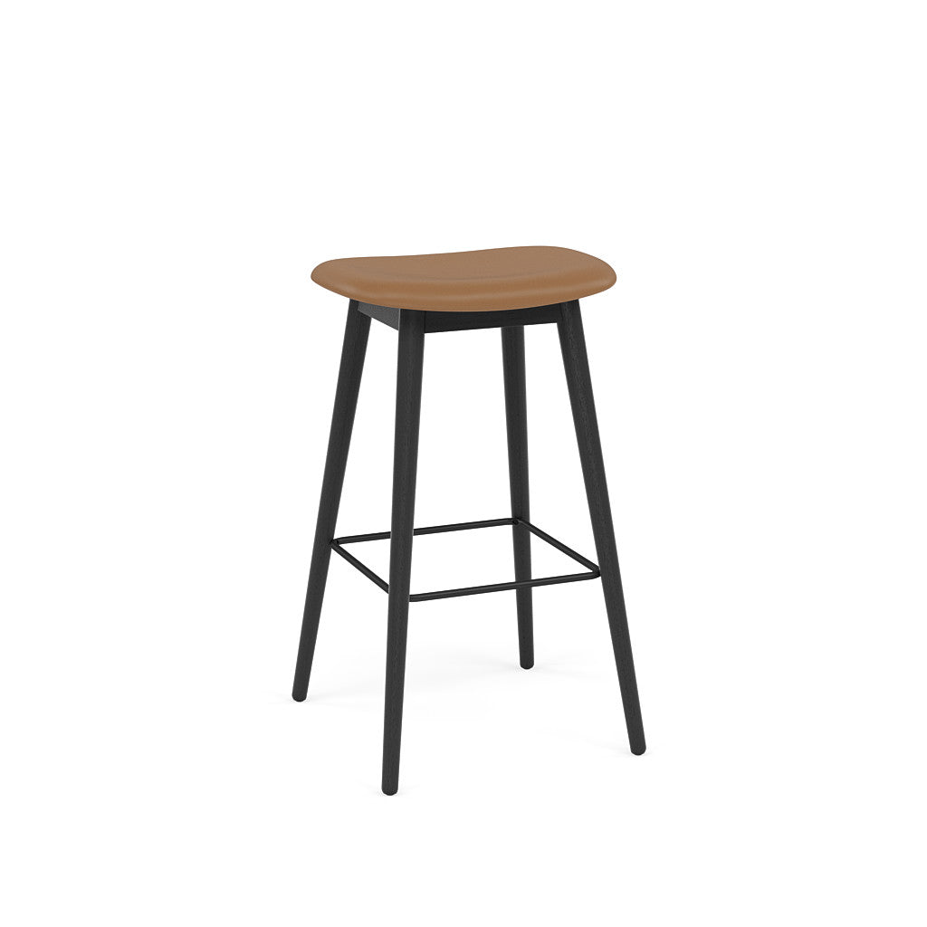 muuto fiber bar stool wood base cognac refine leather 75cm available at someday designs. #colour_cognac-refine-leather