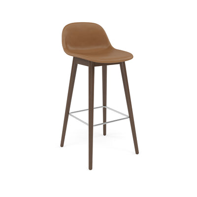 muuto fiber bar stool with backrest and wood base 75cm available at someday designs. #colour_cognac-refine-leather
