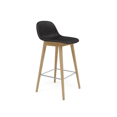 fiber counter stool with back rest, oak legs. #colour_black-refine-leather