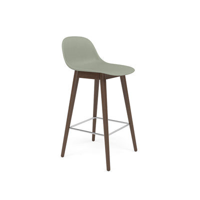 fiber counter stool with backrest, stained dark brown legs. #colour_dusty-green