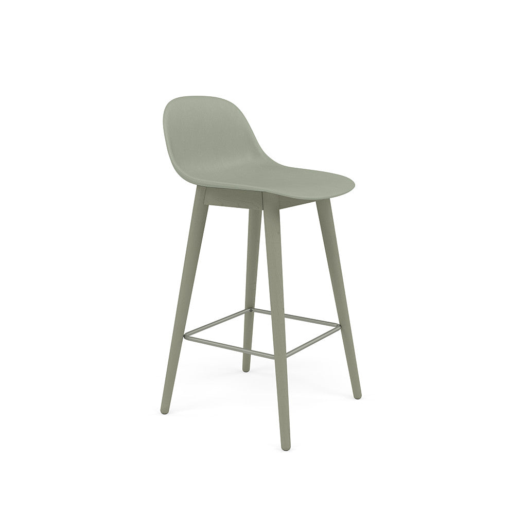 fiber counter stool with backrest, dusty green legs. #colour_dusty-green