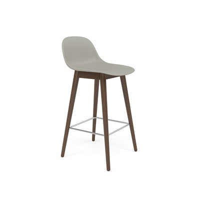 fiber counter stool with back rest, stained dark brown legs. #colour_grey